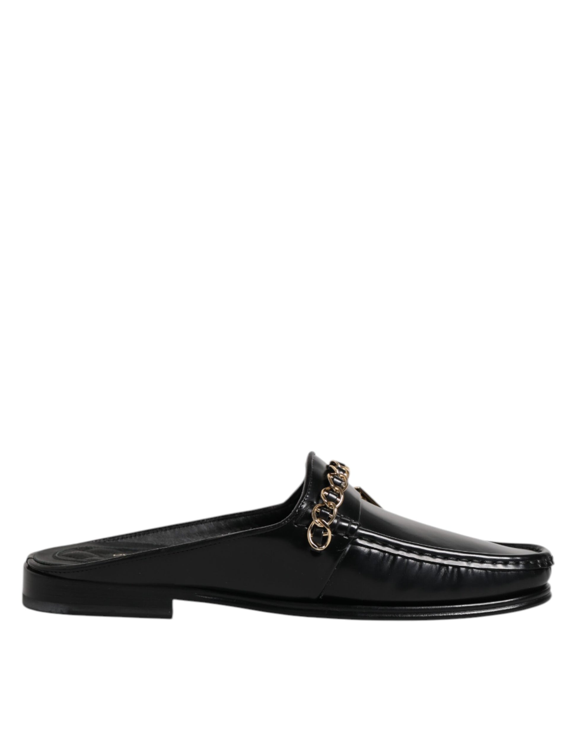 Dolce & Gabbana Black Leather DG Chain Embellished Sandals