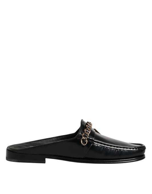 Dolce & Gabbana Black Leather DG Chain Embellished Sandals