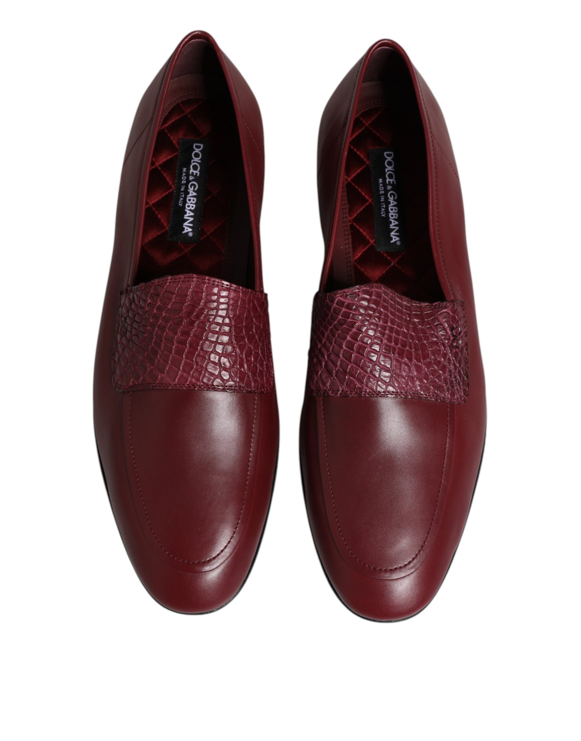 Dolce & Gabbana Burgundy Calfskin Leather Formal Slip-On Shoes