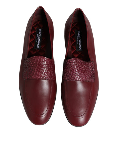 Dolce & Gabbana Burgundy Calfskin Leather Formal Slip-On Shoes