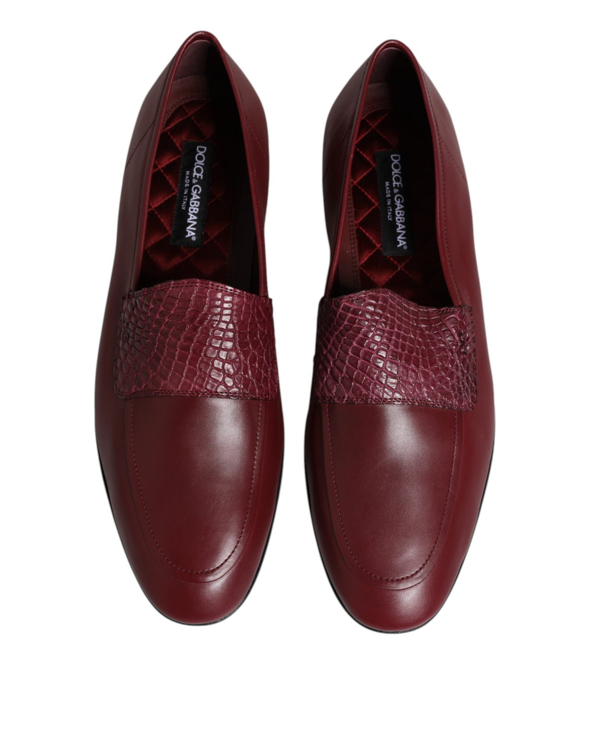 Dolce & Gabbana Burgundy Calfskin Leather Formal Slip-On Shoes