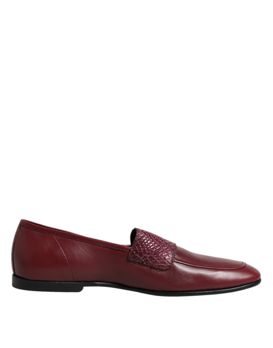 Dolce & Gabbana Burgundy Calfskin Leather Formal Slip-On Shoes