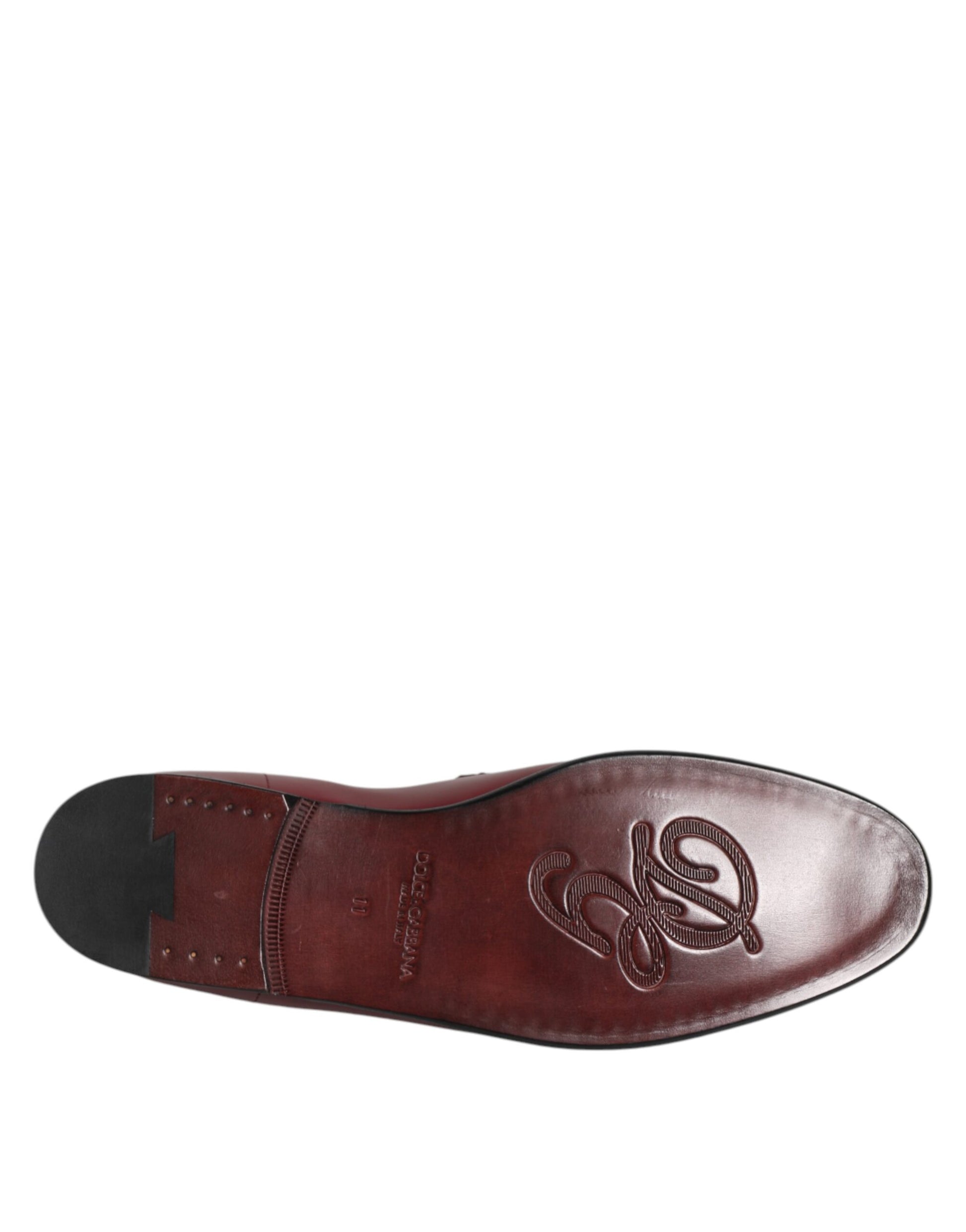 Dolce & Gabbana Burgundy Calfskin Leather Formal Slip-On Shoes