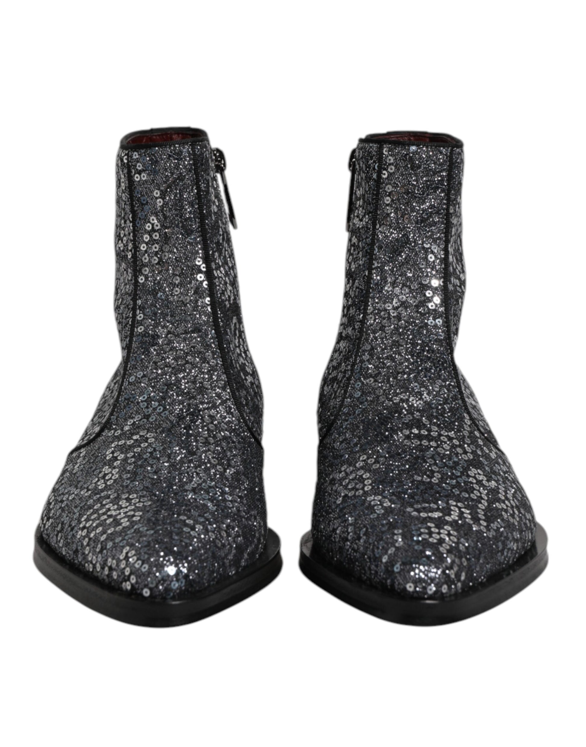 Dolce & Gabbana Dark Gray Cotton Sequined Chelsea Boots
