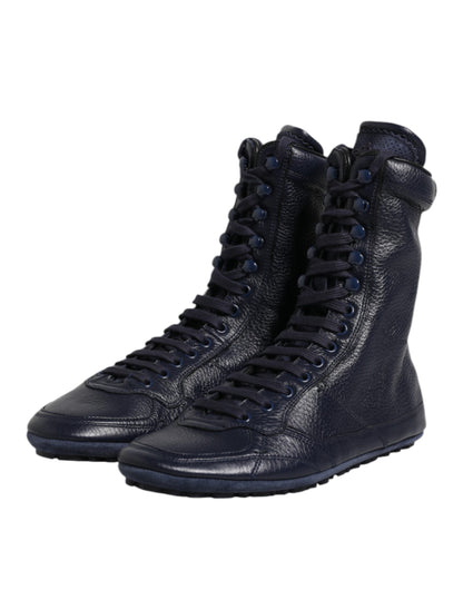 Dolce & Gabbana Dark Blue Leather KING High Top Sneakers