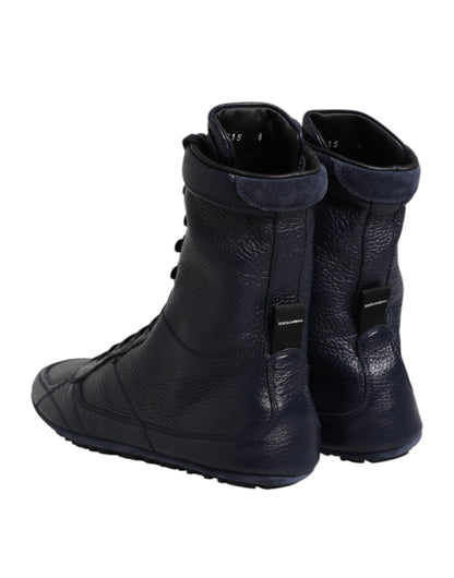 Dolce & Gabbana Dark Blue Leather KING High Top Sneakers