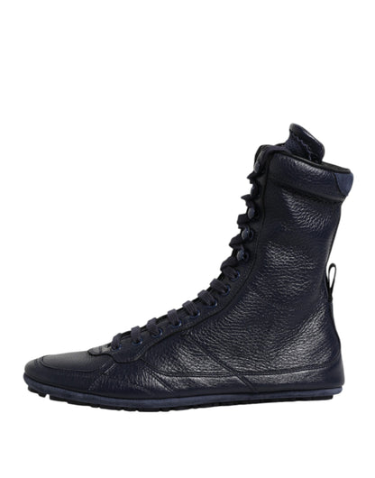 Dolce & Gabbana Dark Blue Leather KING High Top Sneakers