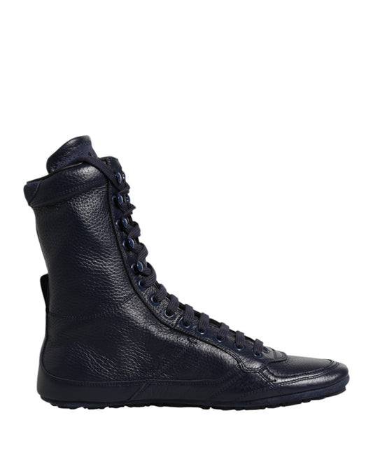 Dolce & Gabbana Dark Blue Leather KING High Top Sneakers