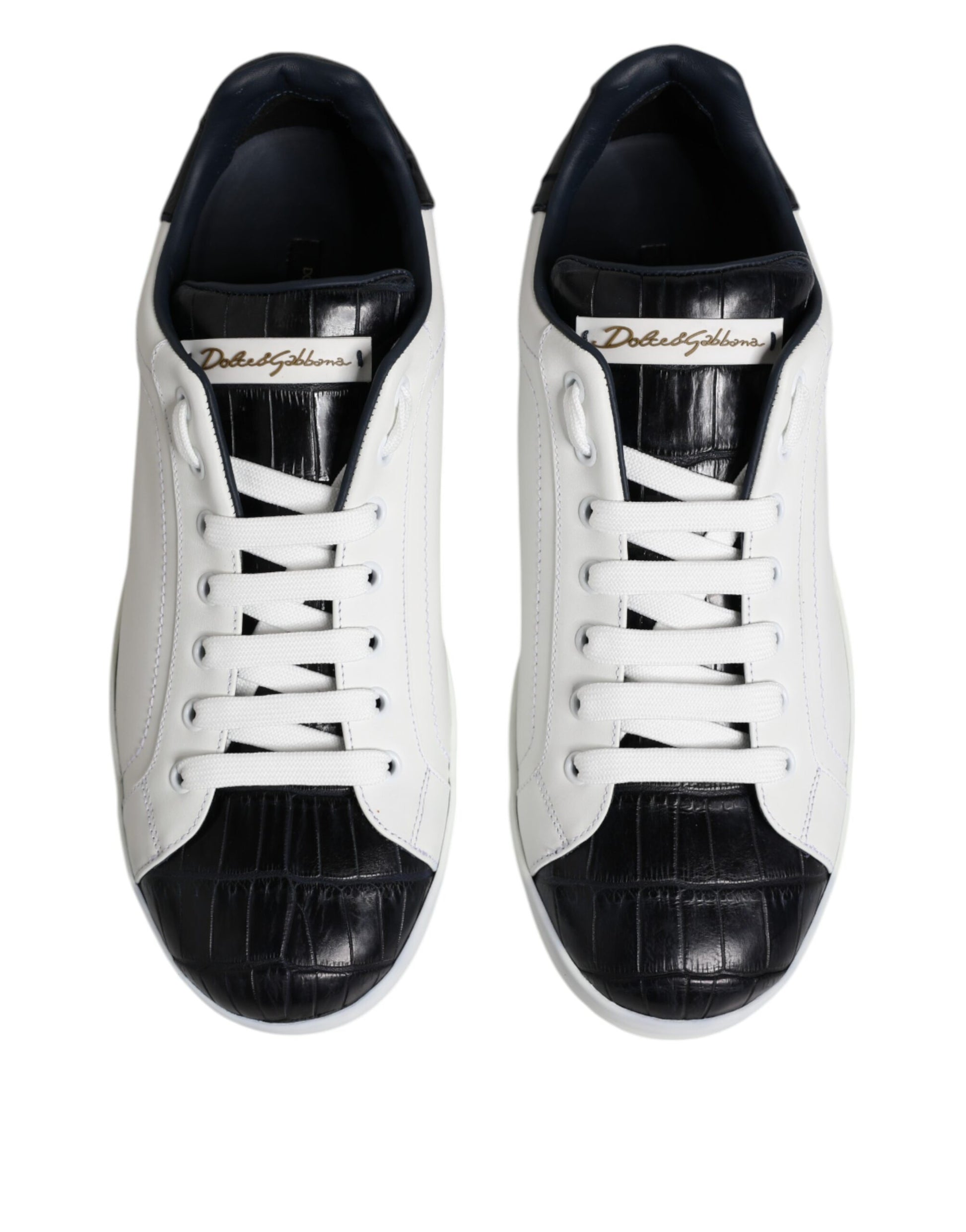 Dolce & Gabbana White and Black Leather Portofino Sneakers