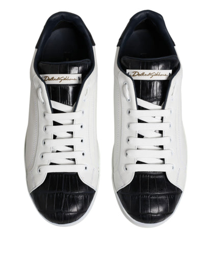 Dolce & Gabbana White and Black Leather Portofino Sneakers