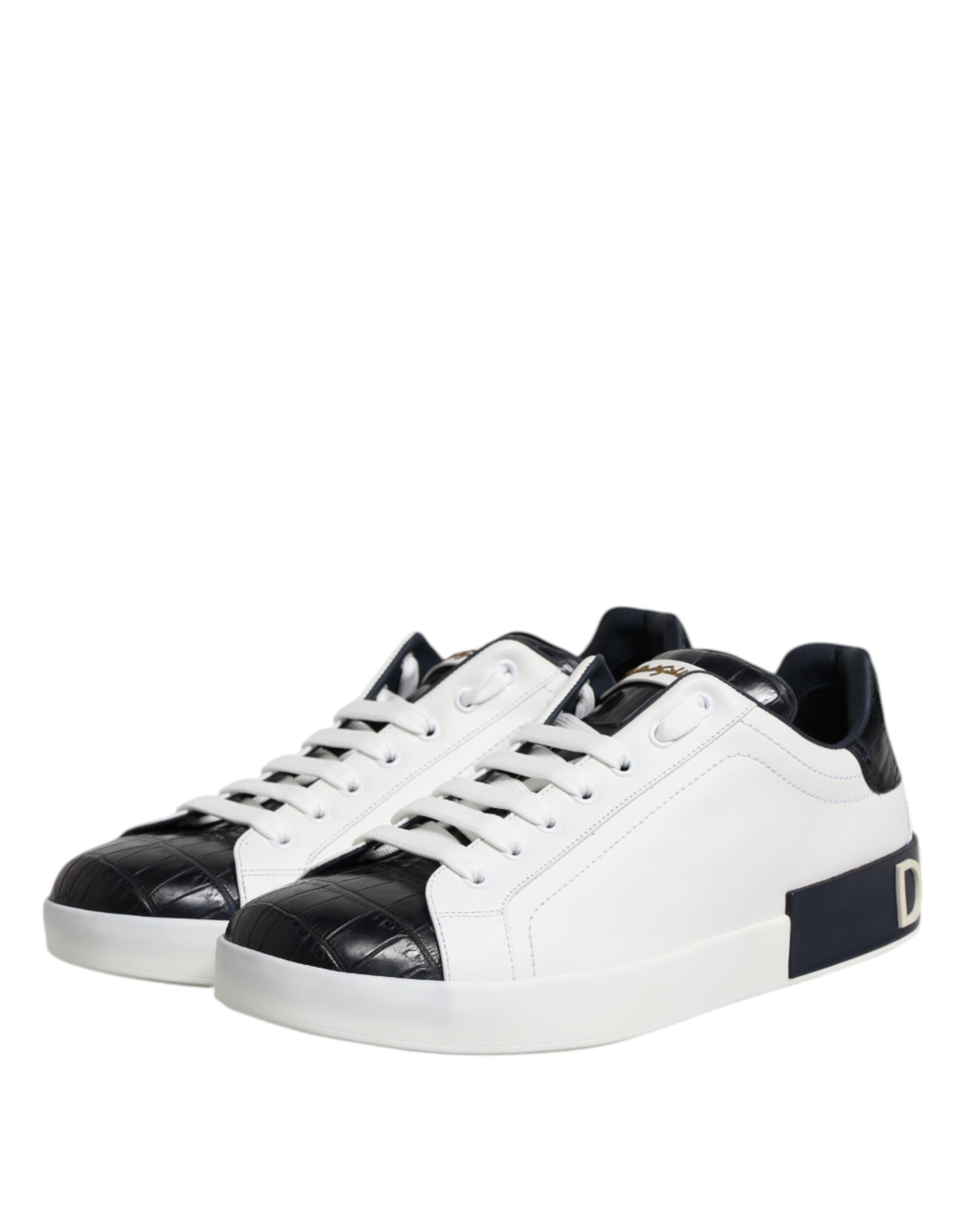 Dolce & Gabbana White and Black Leather Portofino Sneakers