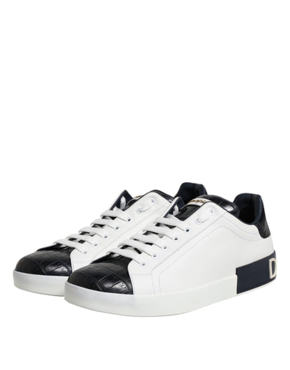 Dolce & Gabbana White and Black Leather Portofino Sneakers