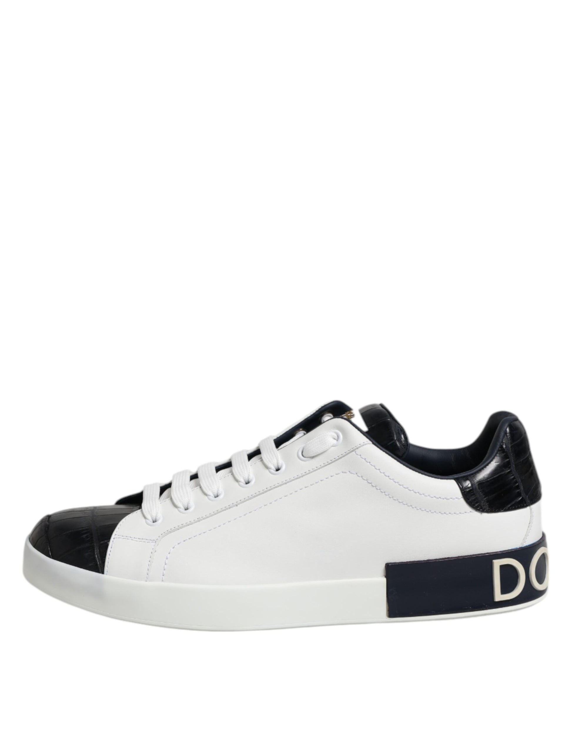 Dolce & Gabbana White and Black Leather Portofino Sneakers