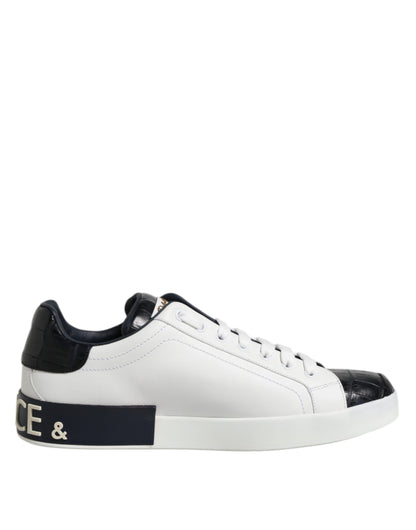 Dolce & Gabbana White and Black Leather Portofino Sneakers