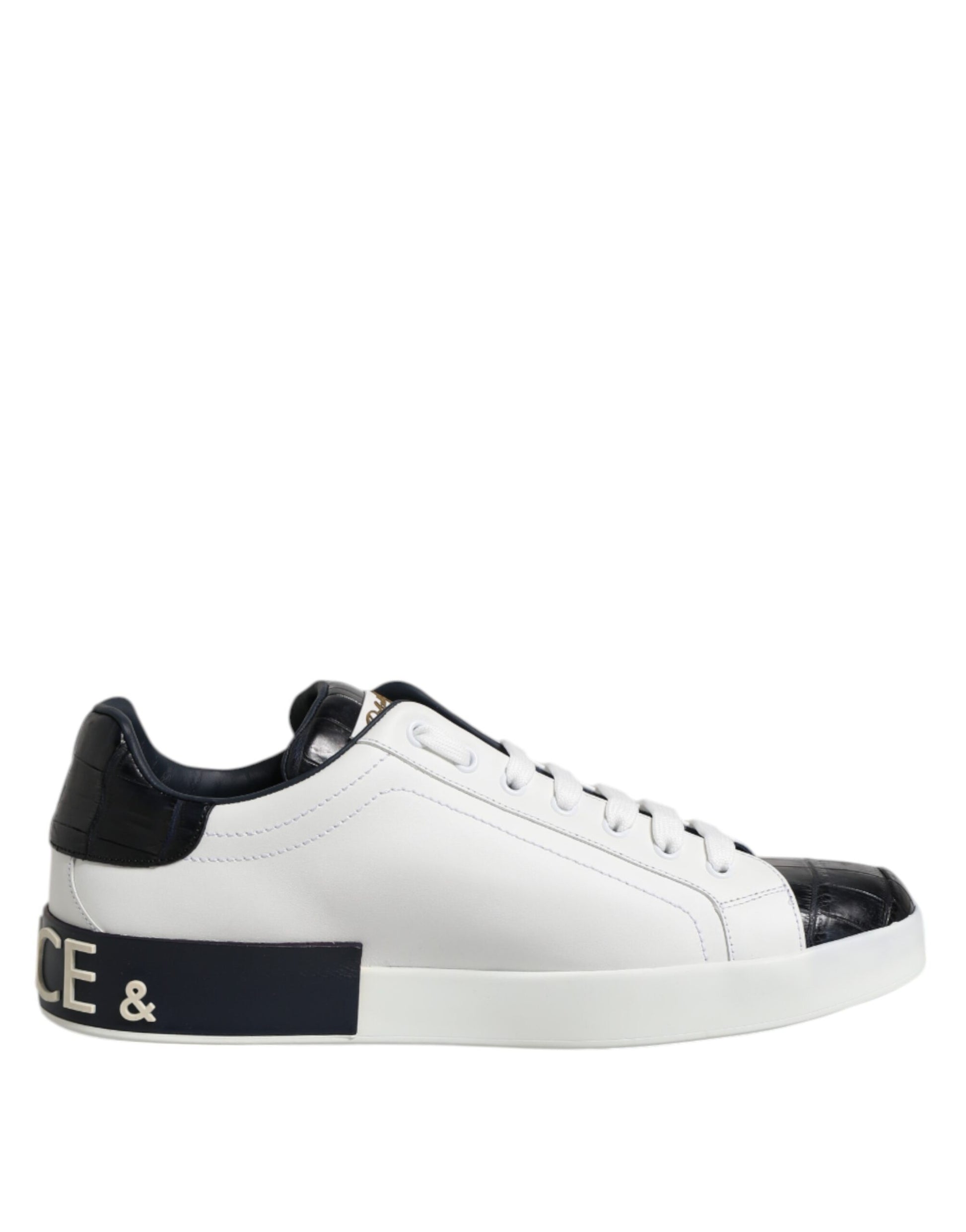 Dolce & Gabbana White and Black Leather Portofino Sneakers