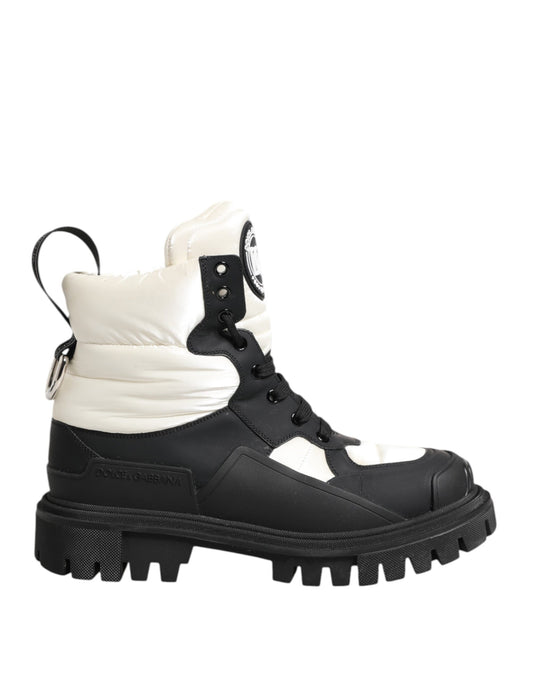 Dolce & Gabbana Black White Padded Lace Up Short Boots Shoes