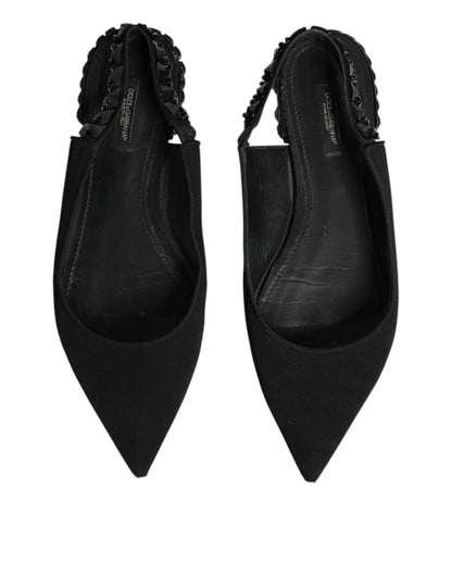 Dolce & Gabbana Black Crystal Charmeuse Slingback Shoes