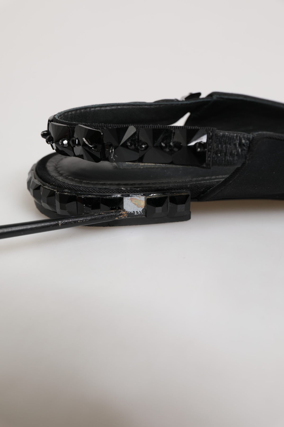 Dolce & Gabbana Black Crystal Charmeuse Slingback Shoes