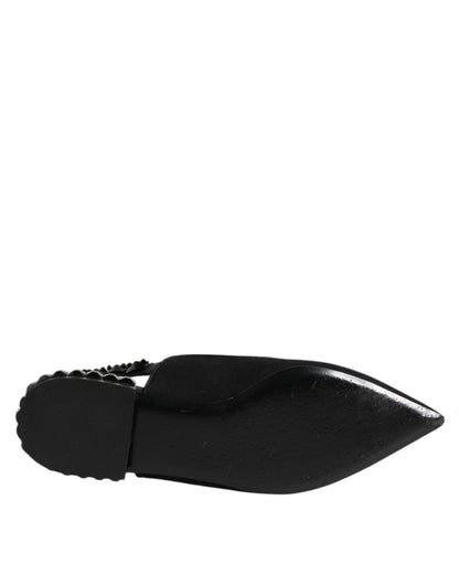 Dolce & Gabbana Black Crystal Charmeuse Slingback Shoes