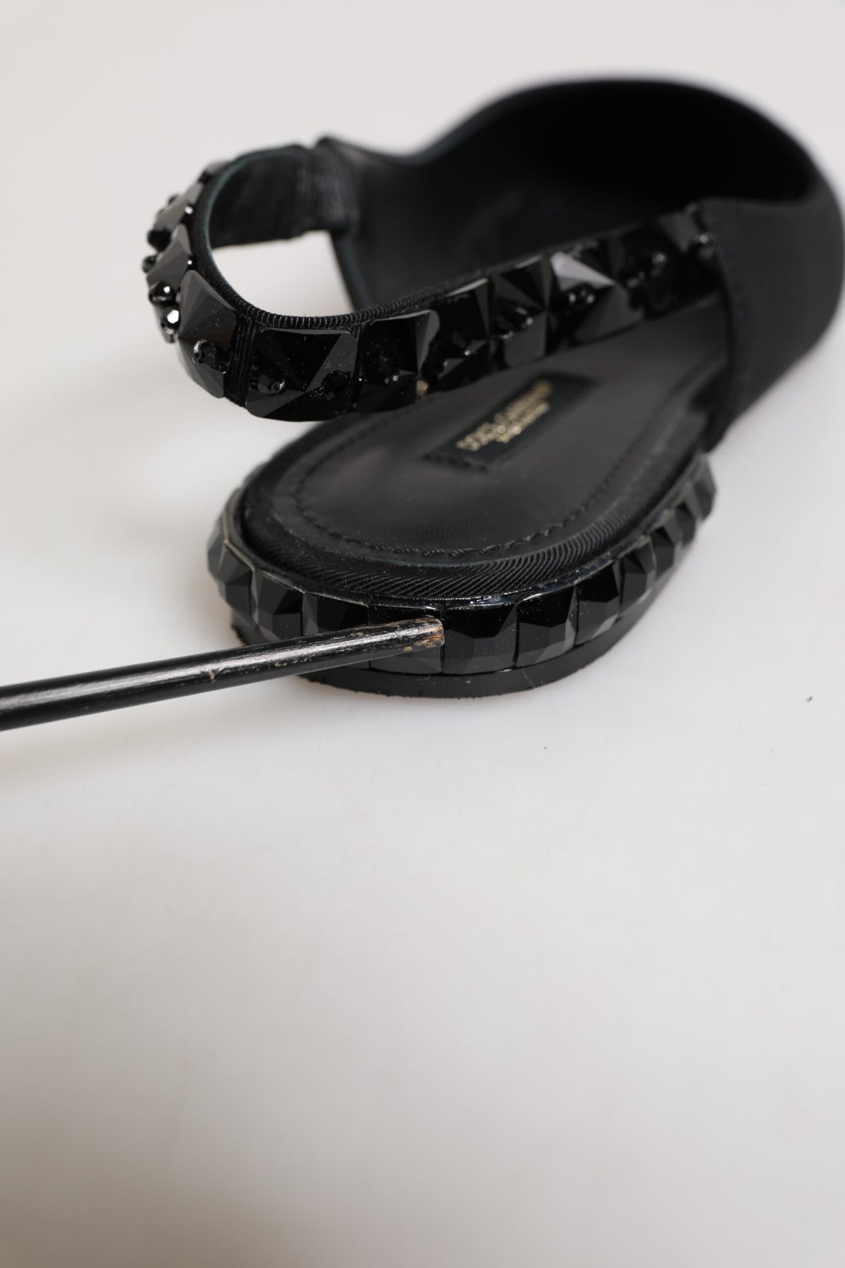 Dolce & Gabbana Black Crystal Charmeuse Slingback Shoes
