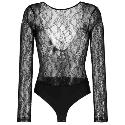 PINKO Black Nylon Sheer Lace Bodysuit