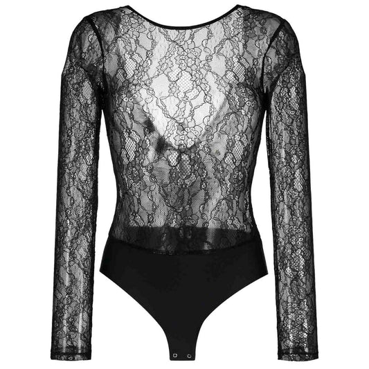 PINKO Black Nylon Sheer Lace Bodysuit