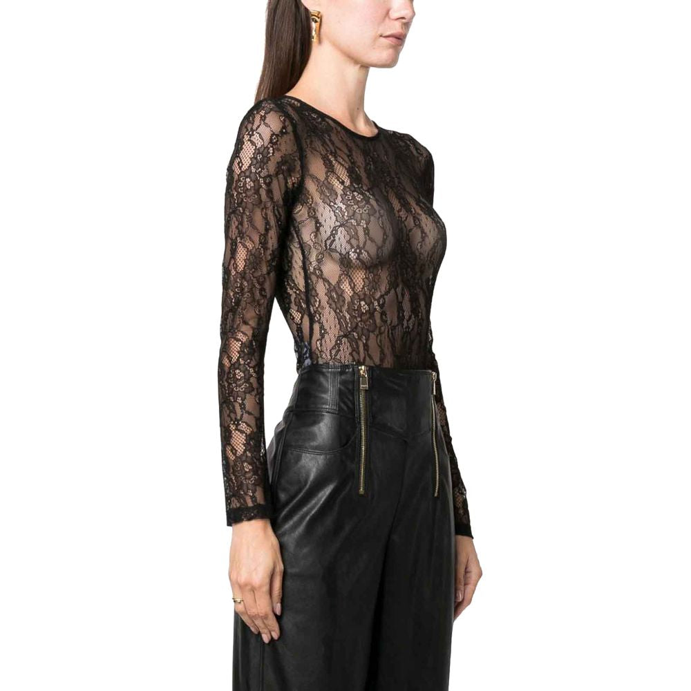PINKO Black Nylon Sheer Lace Bodysuit