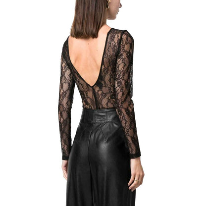 PINKO Black Nylon Sheer Lace Bodysuit