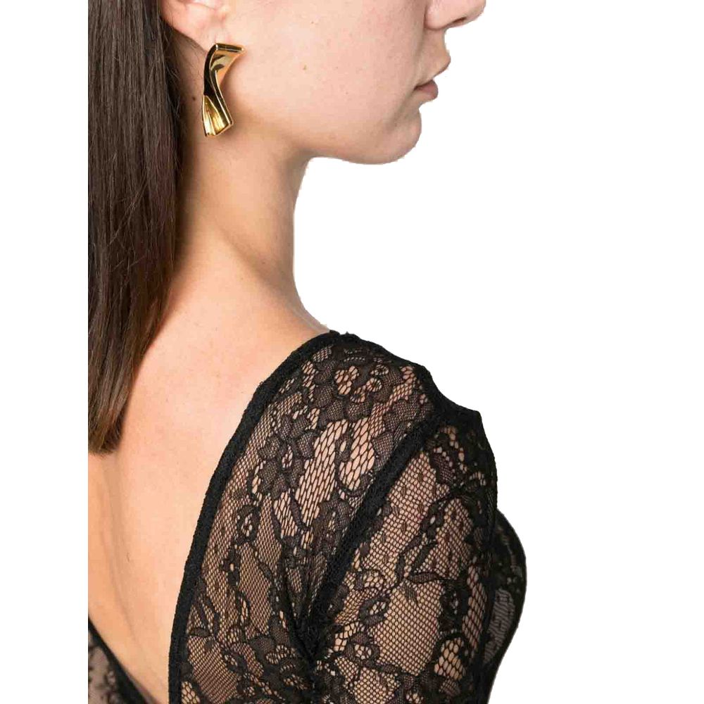 PINKO Black Nylon Sheer Lace Bodysuit