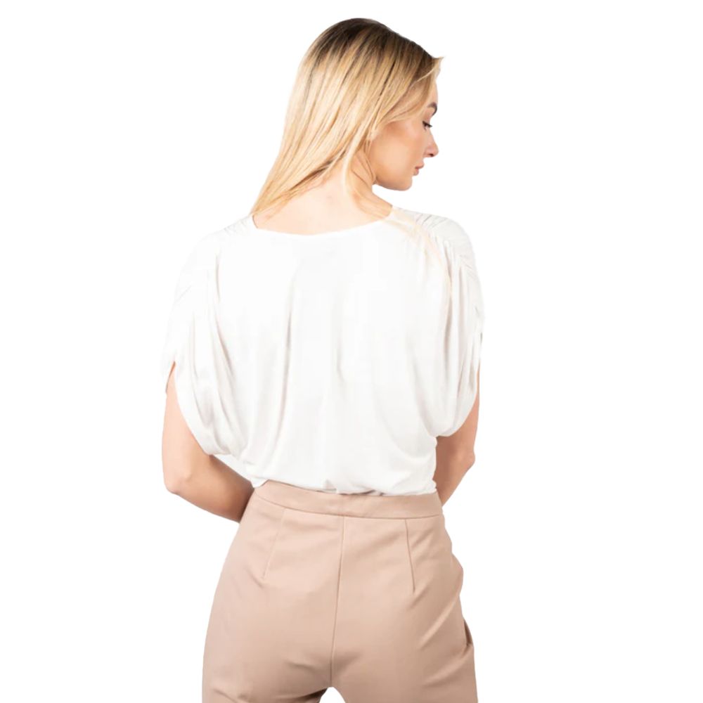 PINKO White Viscose Gathered V-Neck Top
