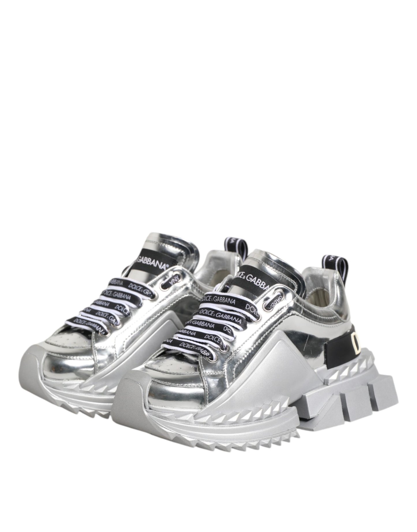 Dolce & Gabbana Silver Leather Super Queen Sneakers