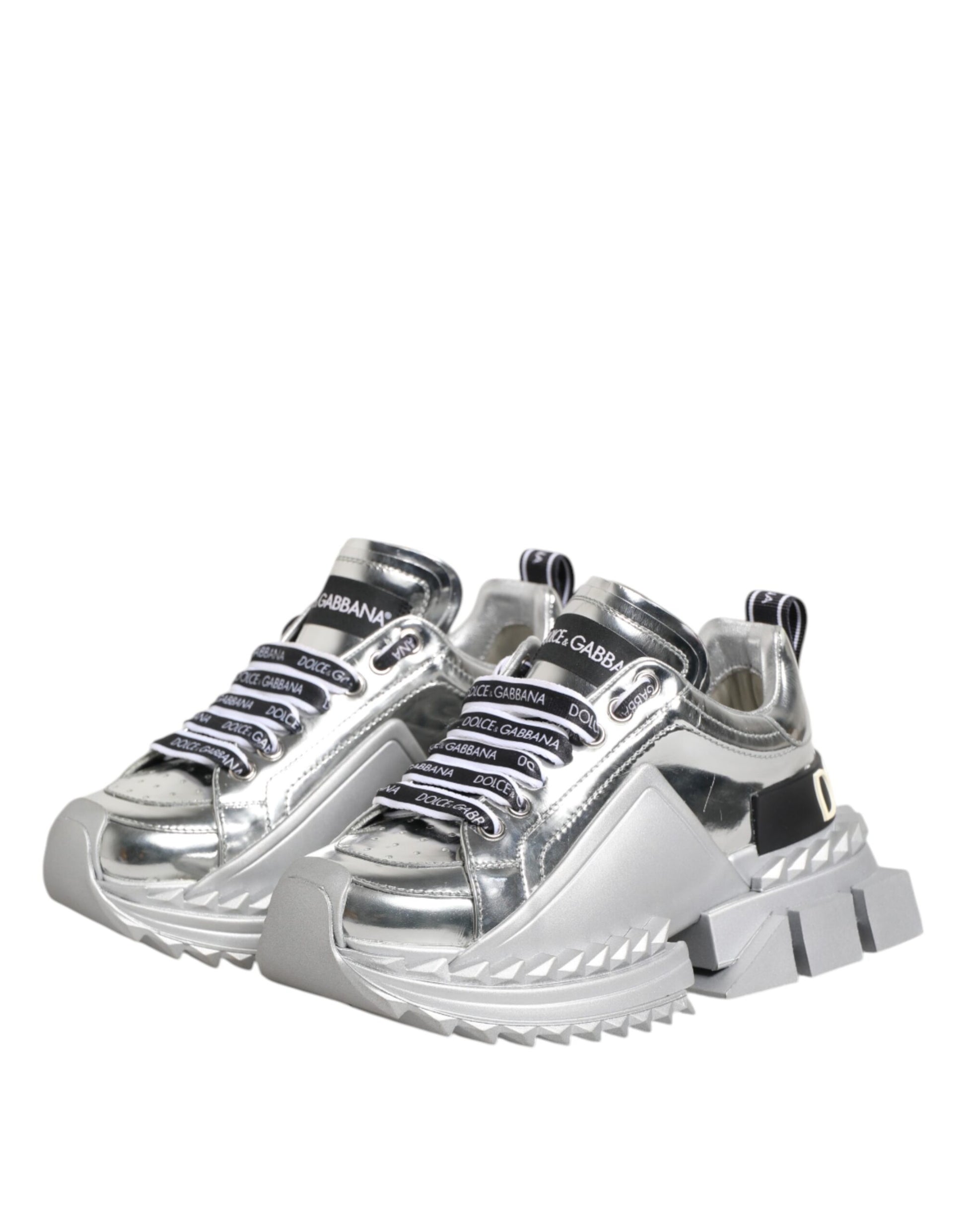 Dolce & Gabbana Silver Leather Super Queen Sneakers
