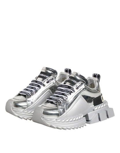 Dolce & Gabbana Silver Leather Super Queen Sneakers