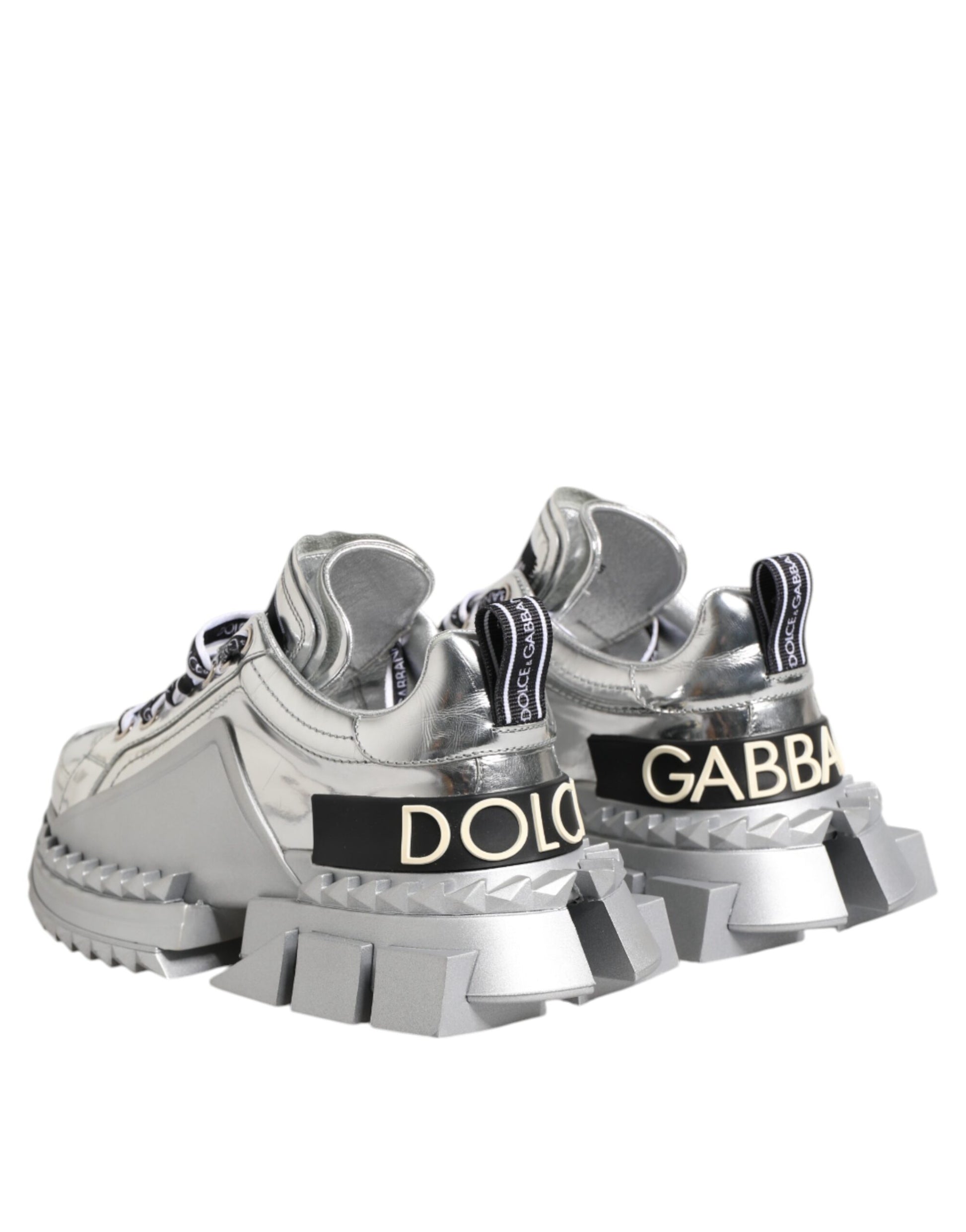 Dolce & Gabbana Silver Leather Super Queen Sneakers