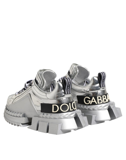 Dolce & Gabbana Silver Leather Super Queen Sneakers