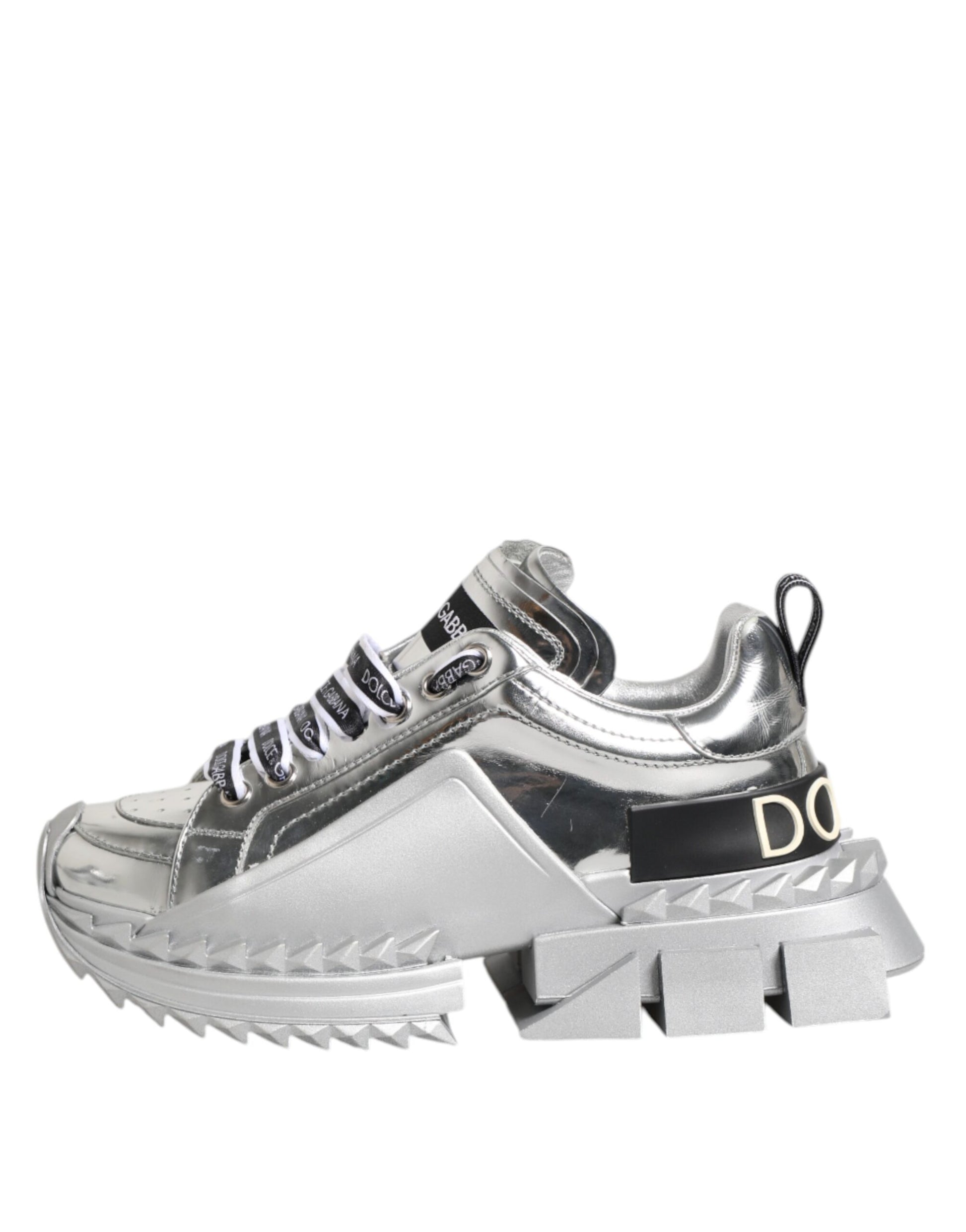 Dolce & Gabbana Silver Leather Super Queen Sneakers