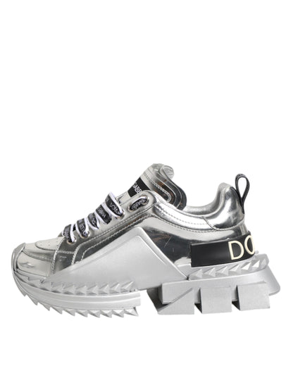 Dolce & Gabbana Silver Leather Super Queen Sneakers