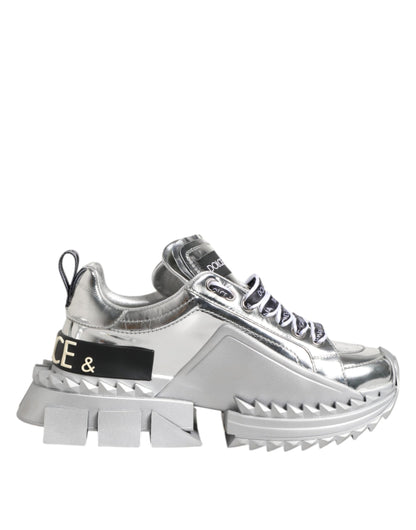 Dolce & Gabbana Silver Leather Super Queen Sneakers
