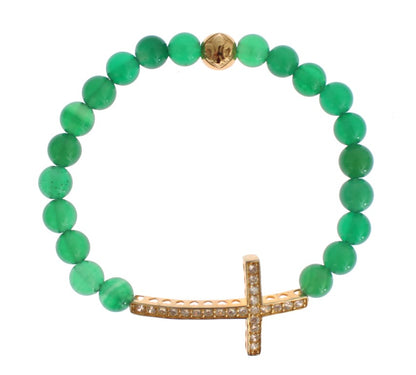  - Elegant Green Jade Bead & Gold Plated Bracelet