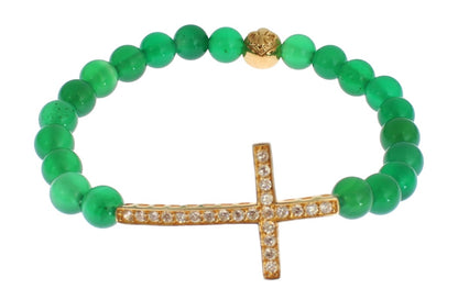  - Elegant Green Jade Bead & Gold Plated Bracelet