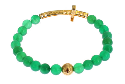  - Elegant Green Jade Bead & Gold Plated Bracelet