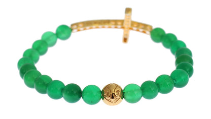  - Elegant Green Jade Bead & Gold Plated Bracelet