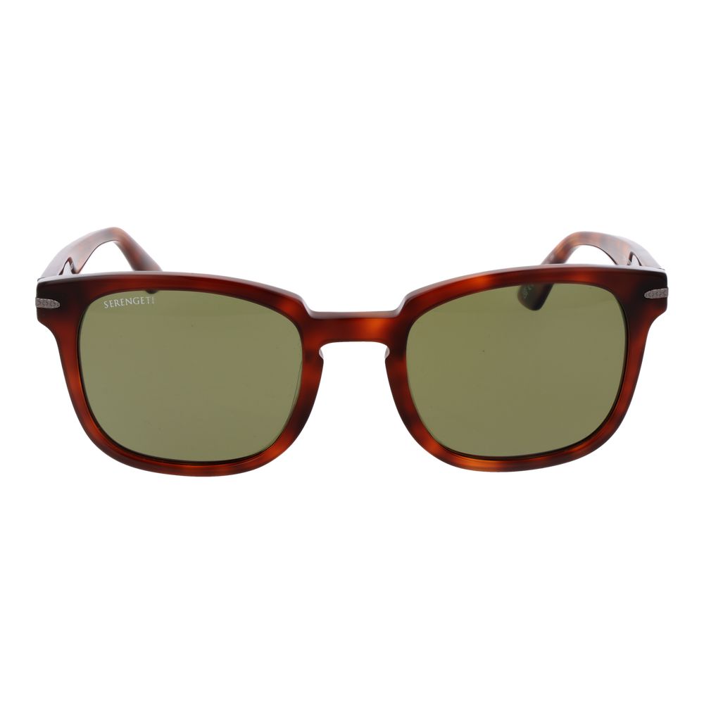 Serengeti Brown Acetate Sunglasses – Square Design with Green Lenses