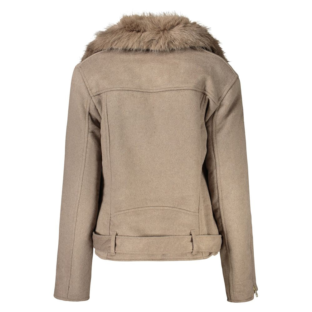 Guess Jeans Beige Cotton Jacket with Removable Fur Collar