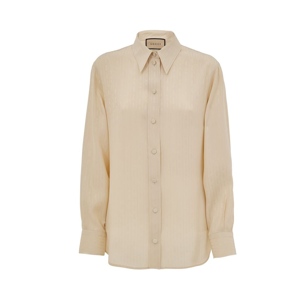 Gucci Beige Silk Shirt with Horsebit Print