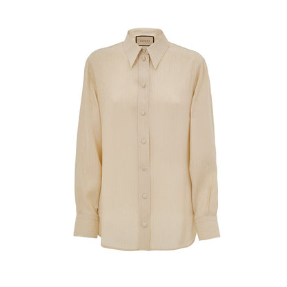 Gucci Beige Silk Shirt with Horsebit Print