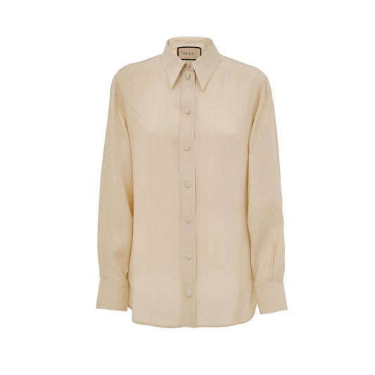 Gucci Beige Silk Shirt with Horsebit Print