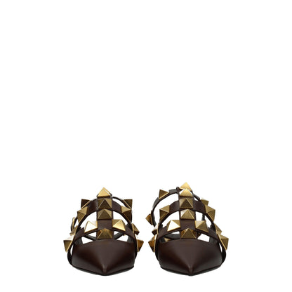 Valentino Garavani Brown Leather Sandal with Studs