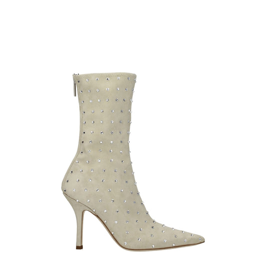 Paris Texas Beige Leather Ankle Boots with Rhinestones
