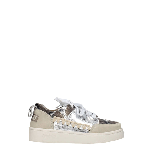 Mou Gray Leather Sneakers with Python Print